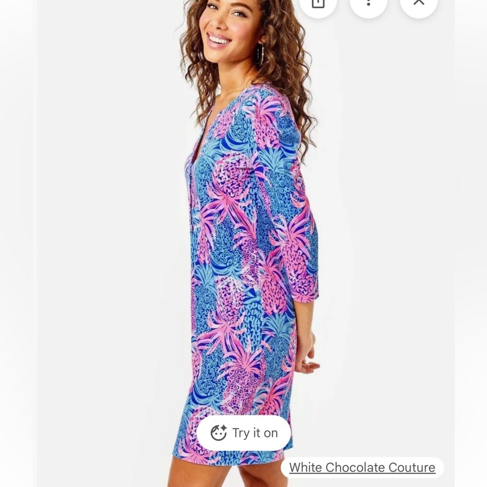 Lilly Pulitzer Pineapple Printed Mini Dress Blue tropic down low size large